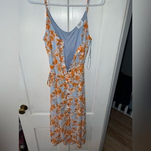 Orange and blue button down maxi tie waist